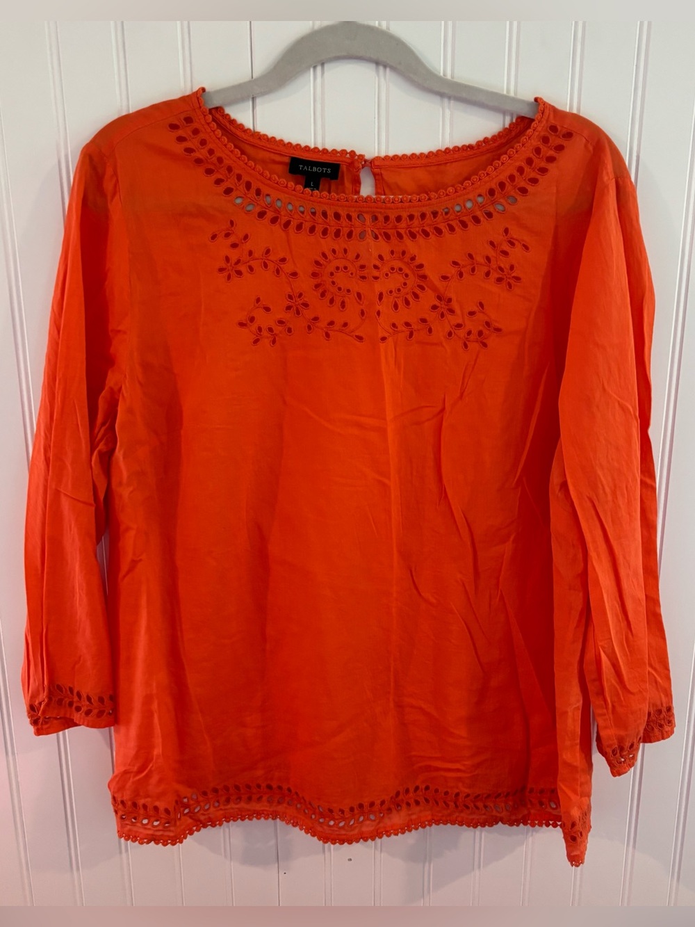 Talbots Bright Orange Embroidered Cotton Tunic
